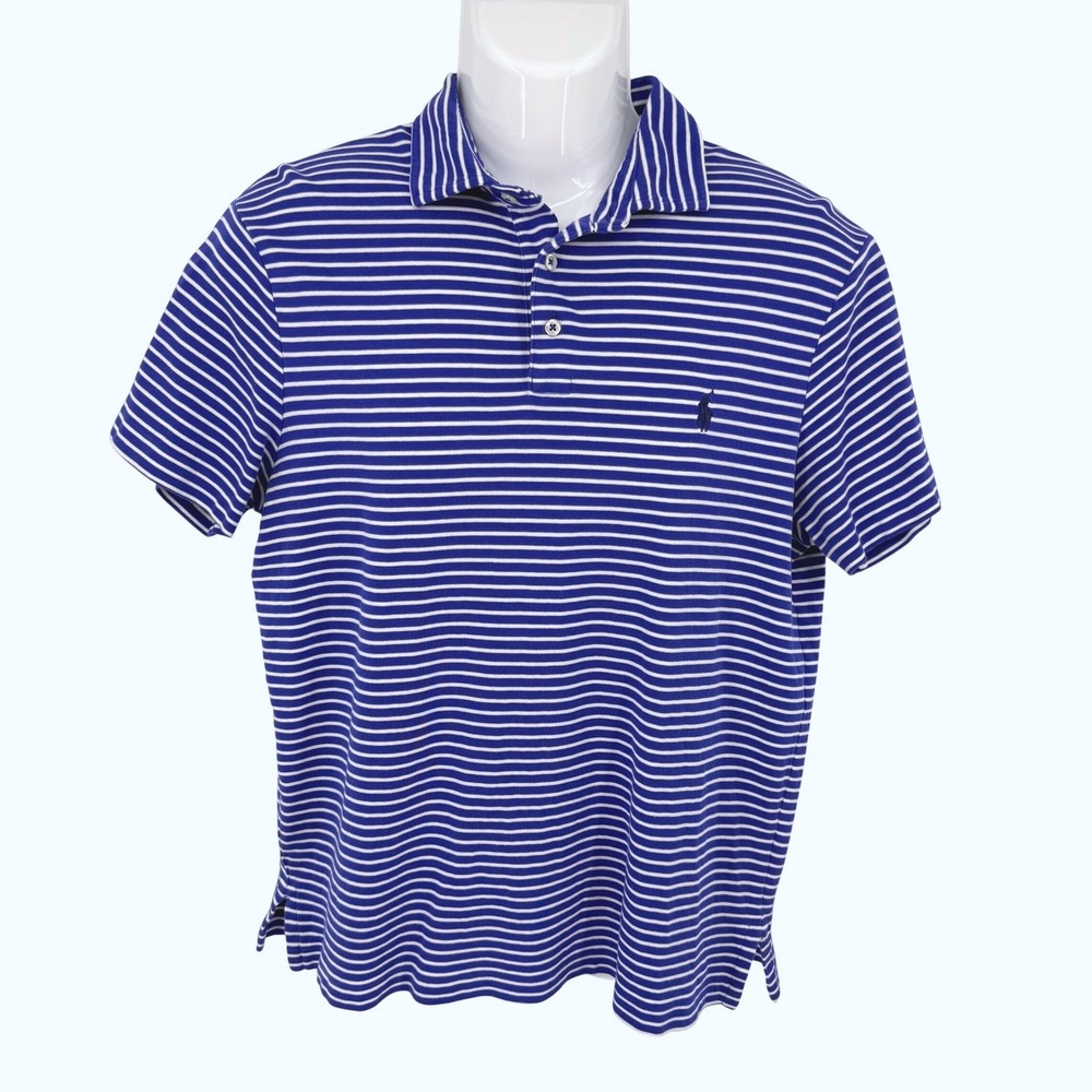 Polo Ralph Lauren Mens Lg Striped Polo Shirt Blue White Short Sleeve Preppy Golf